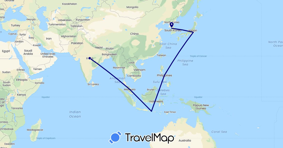 TravelMap itinerary: driving in Indonesia, India, Japan, South Korea, Malaysia, Philippines (Asia)